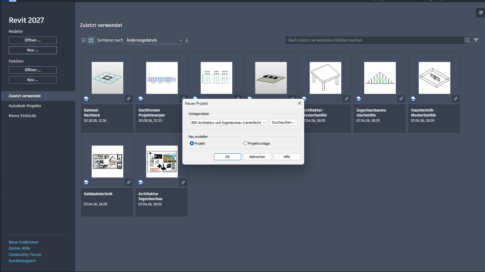 Revit-Projektstart